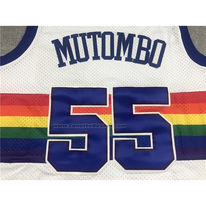 Maglia Denver Nuggets Dikembe Mutombo NO 55 Hardwood Classics Throwback Bianco
